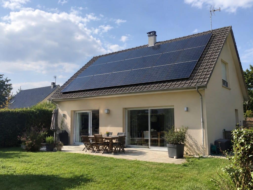 Maison contemporaine avec toiture solaire et jardin