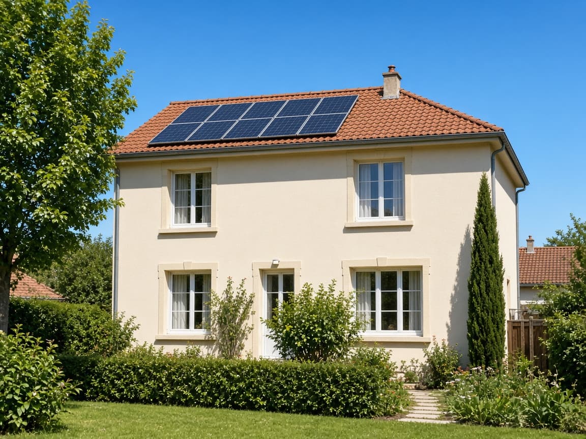 Illustration : maison avec panneaux photovoltaïques en toiture